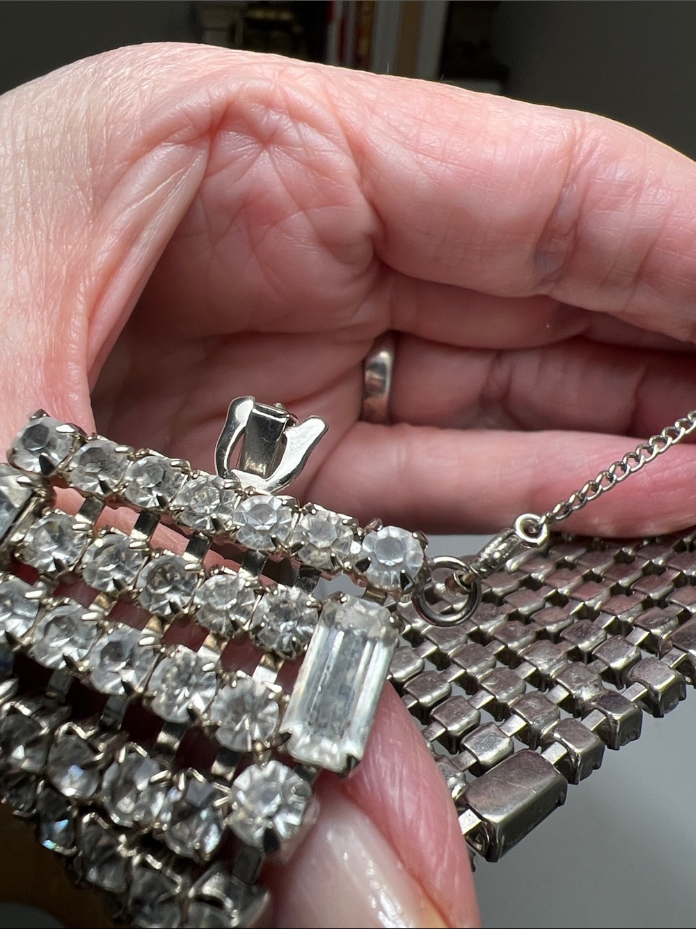 Sparkly Crystal Multi-Row Statement Bracelet - Silver - Vintage - Picture 11 of 16